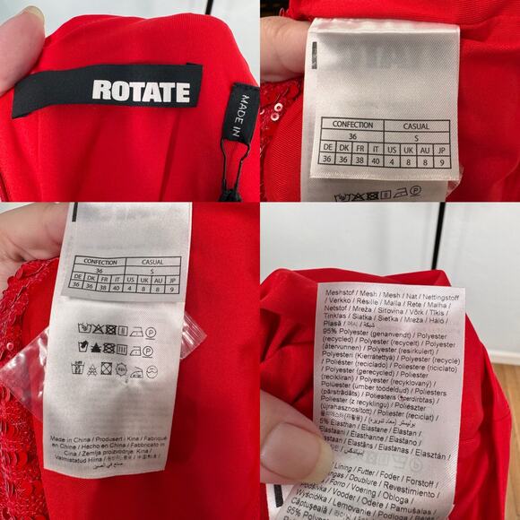 NWT ROTATE Birger Christensen Sequins Long Sleeve Mini Dress Red Cocktail Size 4 - Picture 10 of 16